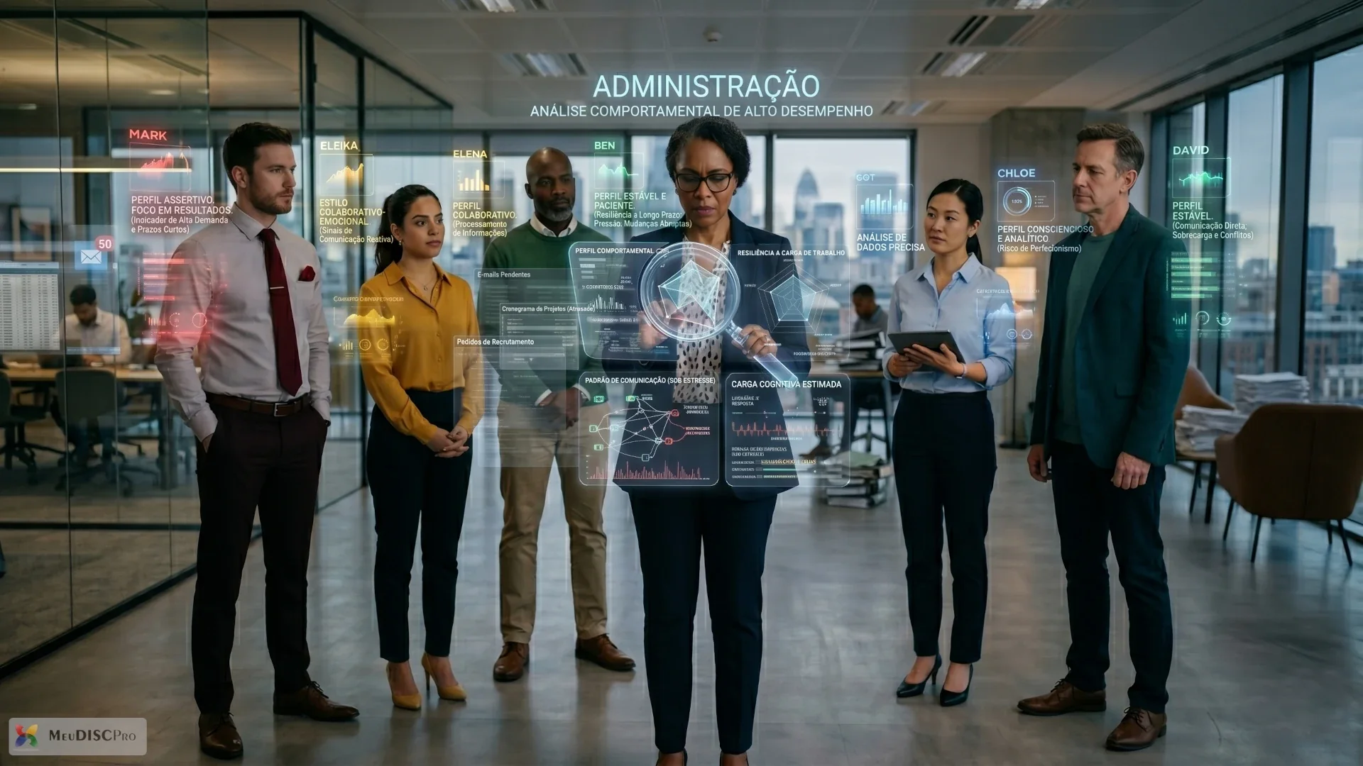 Reunião de RH analisando riscos psicossociais no trabalho com apoio de dados comportamentais